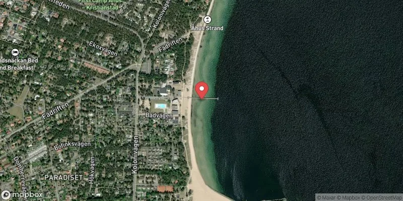 Satellitbild över Åhusbryggans badplats i Kristianstad