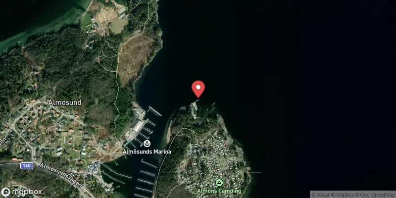 Satellitbild över Almöns badplats i Tjörn