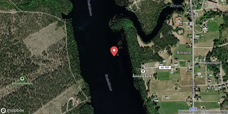 Satellitbild över Åmsele badplats i Vindeln