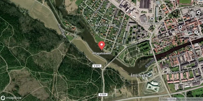 Satellitbild över Arbogaån, Villagatsbadet i Arboga