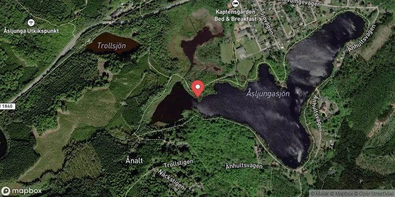 Satellitbild över Åsljungasjöns badplats i Örkelljunga