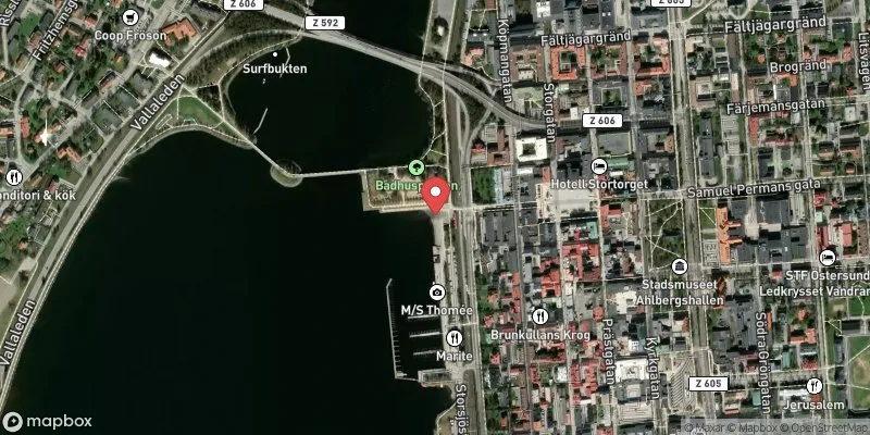 Satellitbild över Badhusparken i Östersund