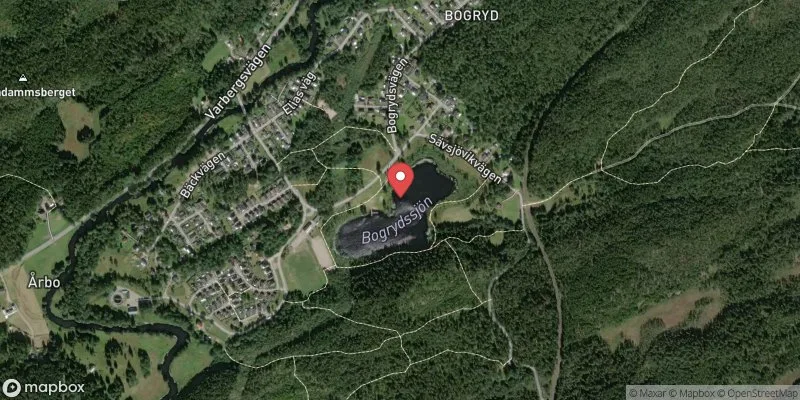 Satellitbild över Bogrydssjöns badplats, Svaneholm i Borås