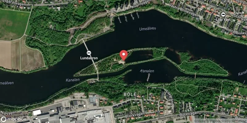 Satellitbild över Bölesholmarna i Umeå