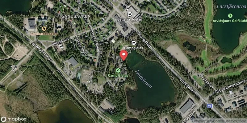 Satellitbild över Camp Geilas strandbad i Arvidsjaur
