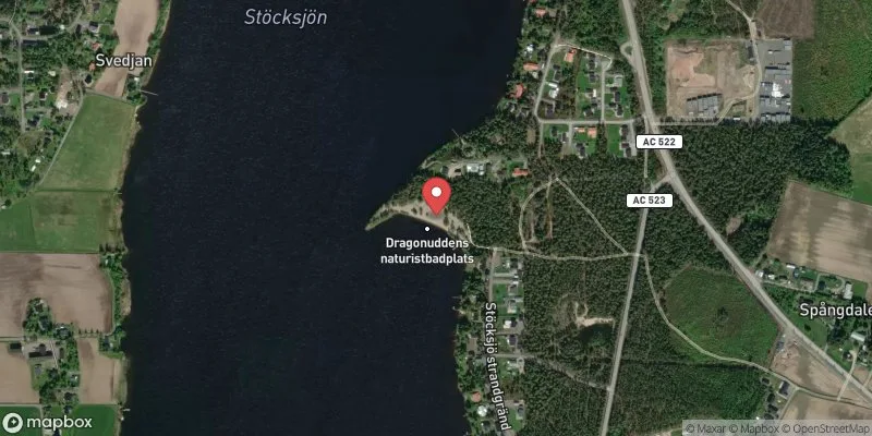 Satellitbild över Dragonudden, Stöcksjöns östra badplats i Umeå