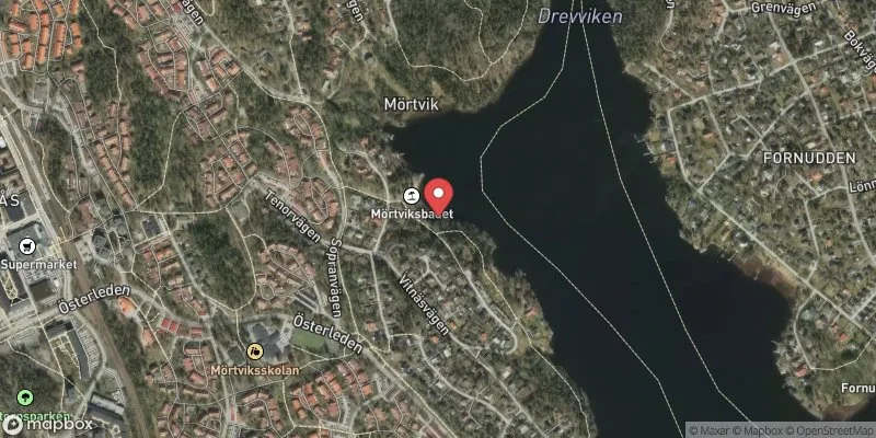 Satellitbild över Drevviken, Mörtviksbadet i Huddinge