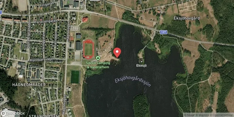 Satellitbild över Eksjöhofgårdssjön, nya badet i Sävsjö