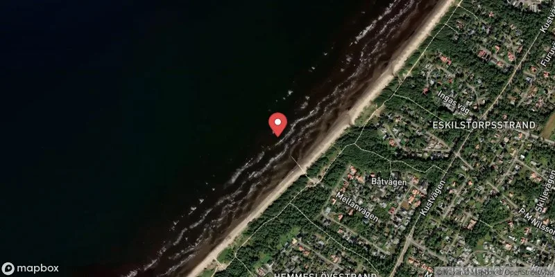 Satellitbild över Eskilstorps strand i Båstad