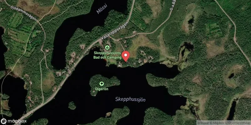 Satellitbild över Evertsbergs badplats, Skepphussjön i Älvdalen