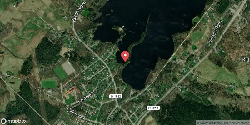 Satellitbild över Fedingesjöns badplats i Örkelljunga
