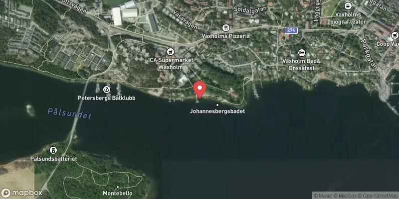 Satellitbild över Fredriksstrandsbadet i Vaxholm