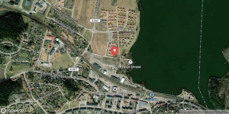 Satellitbild över Frösjöstrand i Gnesta