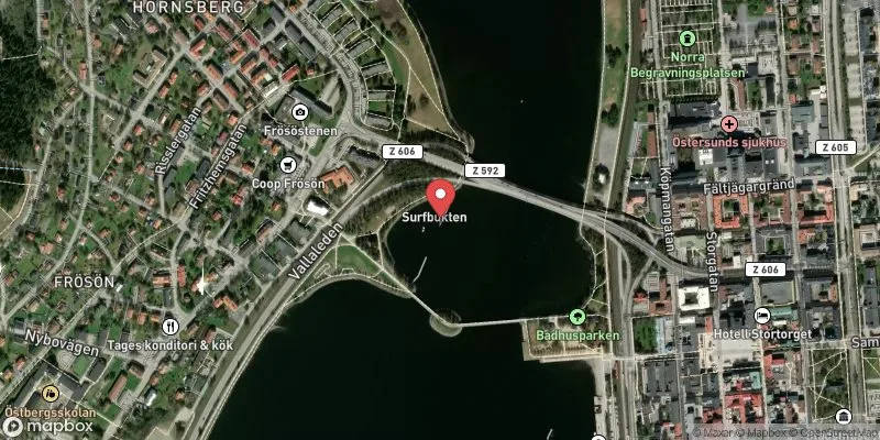 Satellitbild över Frösö Surfbukten i Östersund