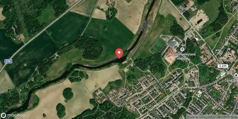 Satellitbild över Fyrisån, Storvretabadet i Uppsala