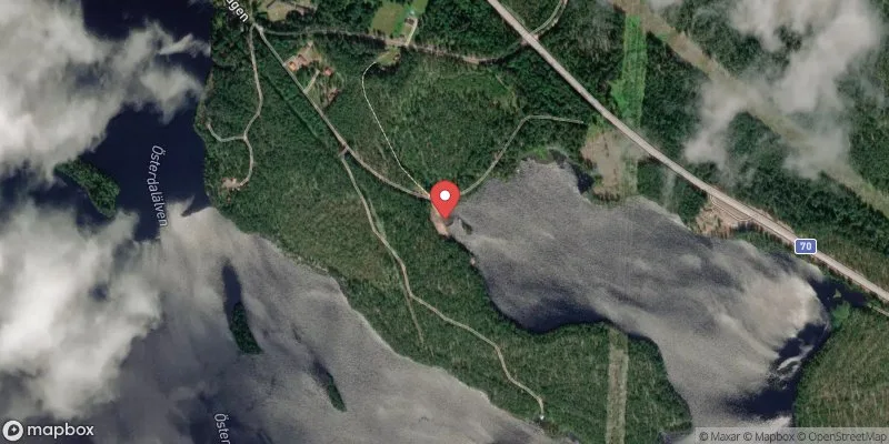 Satellitbild över Garbergs badplats i Älvdalen