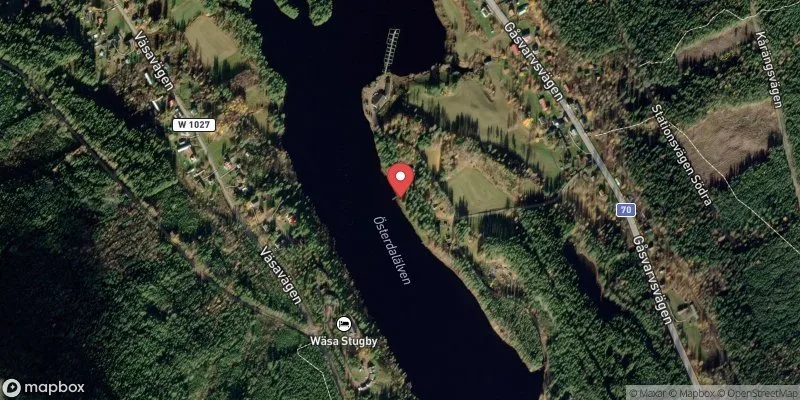 Satellitbild över Gåsvarvs badplats i Älvdalen