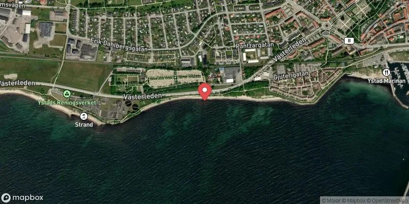 Satellitbild över Gjuteriets strand i Ystad