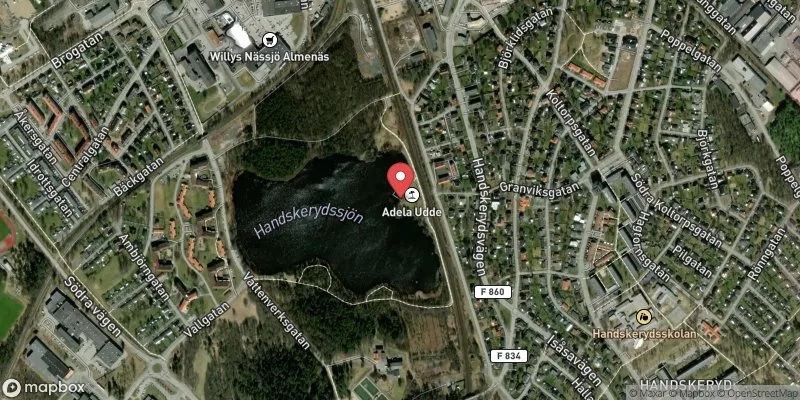 Satellitbild över Handskerydssjön,AdelaUdde i Nässjö