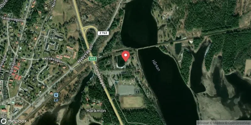 Satellitbild över Hårkmobadet, Lits camping i Östersund