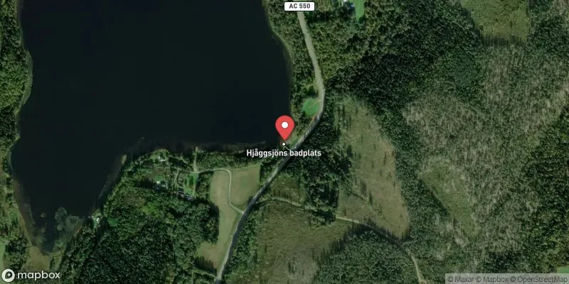 Satellitbild över Hjåggsjöns badplats i Vännäs