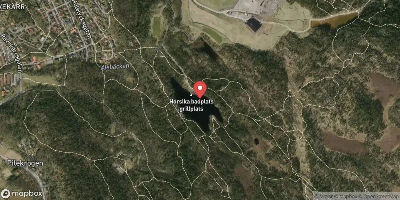Satellitbild över Horsikas badplats i Mölndal