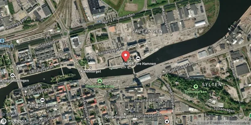 Satellitbild över Inre hamnen, plaskdammen i Norrköping
