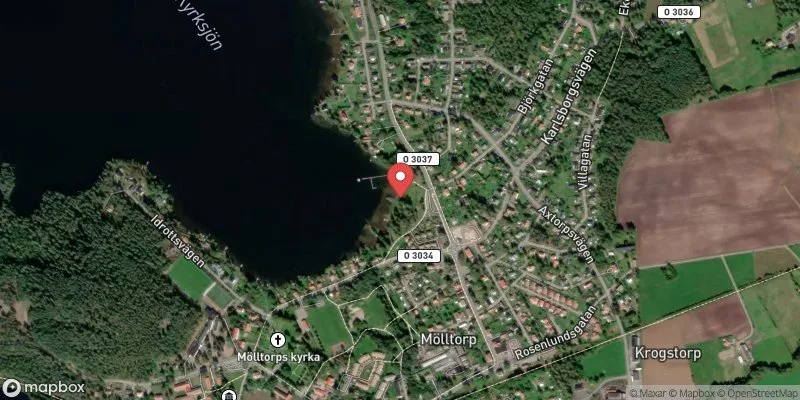 Satellitbild över Kyrksjön Mölltorp i Karlsborg