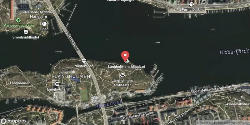 Satellitbild över Långholmens klippbad, Mälaren i Stockholm
