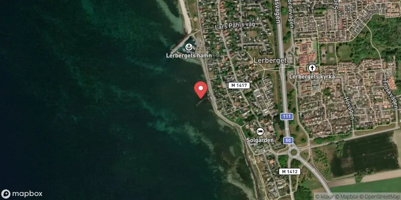Satellitbild över Lerberget, hamnpiren i Höganäs