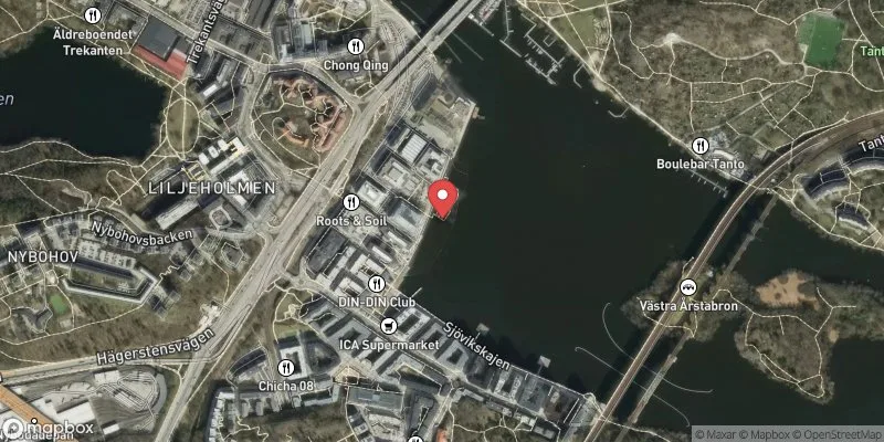 Satellitbild över Marieviksbadet: lekbassäng i Stockholm
