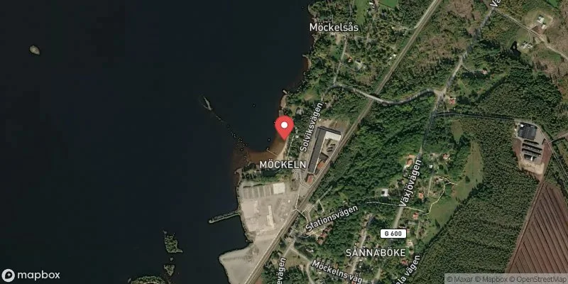 Satellitbild över Möckelns badplats i Älmhult