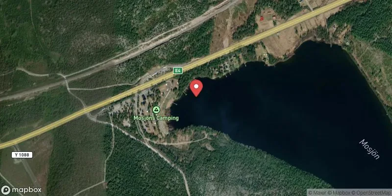 Satellitbild över Mosjöns badplats i Örnsköldsvik