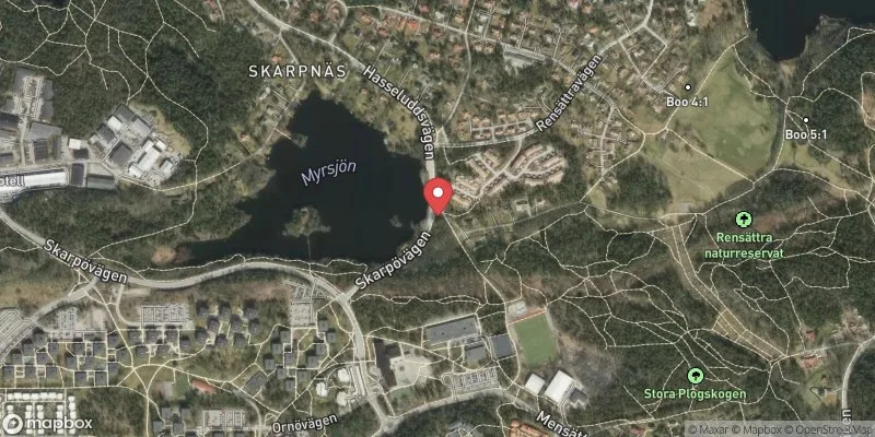 Satellitbild över Myrsjöbadet i Nacka