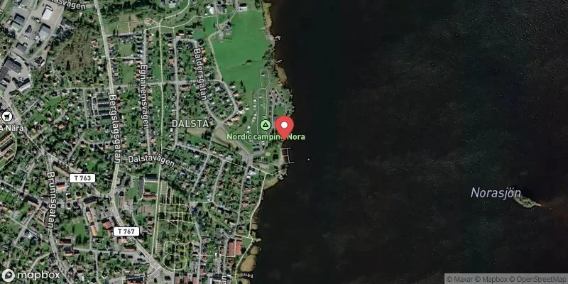 Satellitbild över Norasjön, Trängbo camping i Nora