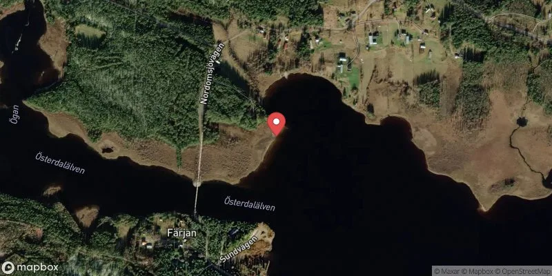 Satellitbild över Nordomsjöns badplats i Älvdalen