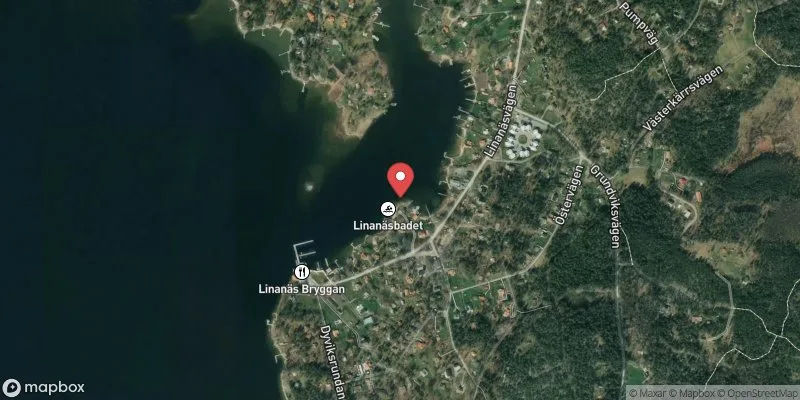Satellitbild över Ö. Saxarfjärden, Linanäsbadet i Österåker