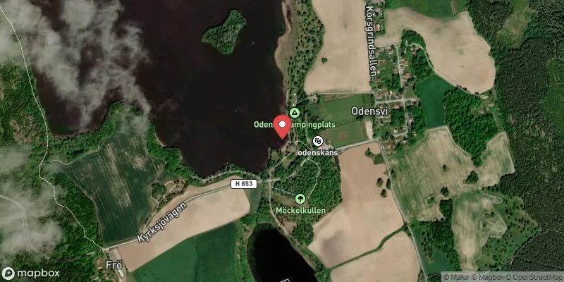 Satellitbild över Odensvi badplats (Kyrksjön) i Västervik
