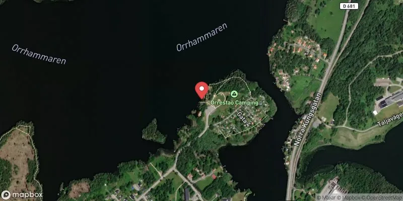 Satellitbild över Orrestaöbadet i Flen