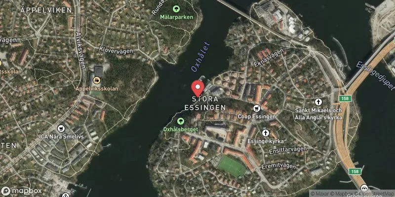 Satellitbild över Oxhålsbadet (Stora Essingen), Mälaren i Stockholm