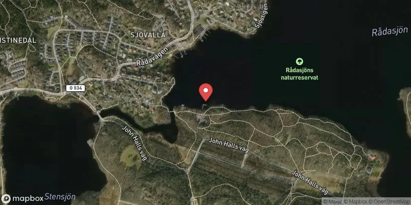 Satellitbild över Rådasjöns badplats i Mölndal