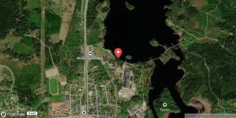 Satellitbild över Ryds badplats i Tingsryd