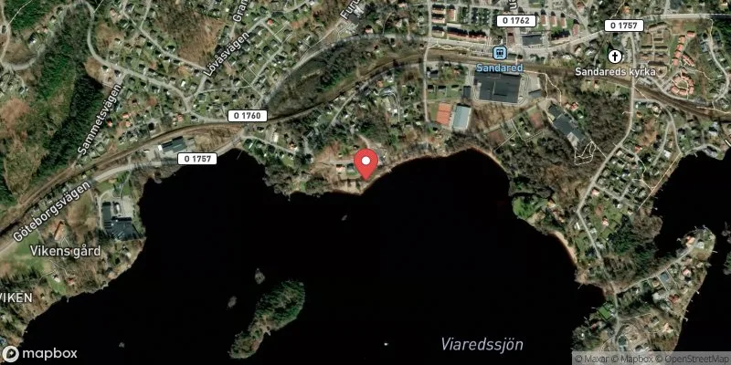 Satellitbild över Sandareds badplats, Viaredssjön i Borås