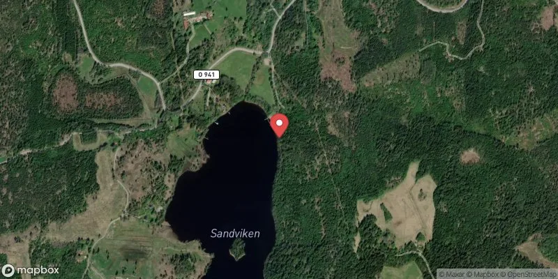 Satellitbild över Sandvikesjöns badplats i Färgelanda
