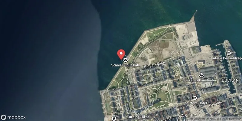 Satellitbild över Scaniabadplatsen, Djuphavsbadet i Malmö