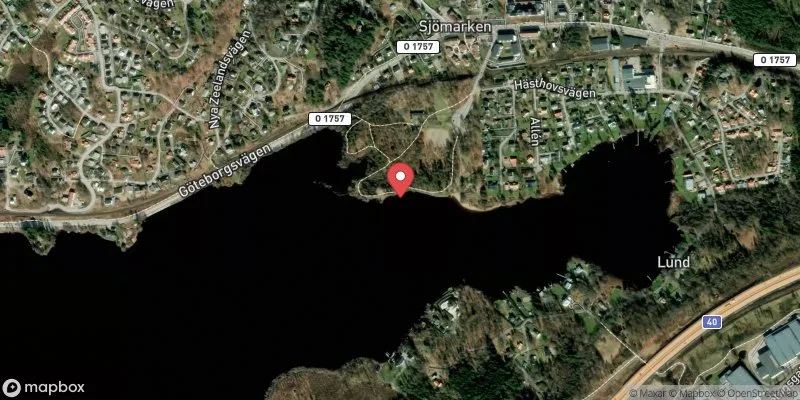 Satellitbild över Sjömarkens badplats, Viaredssjön i Borås
