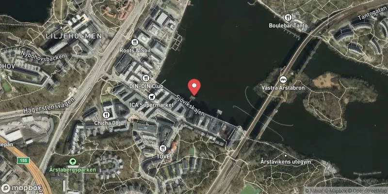 Satellitbild över Sjövikskajens bryggbad i Stockholm