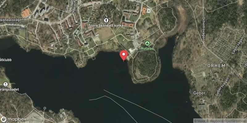 Satellitbild över Sköndalsbadet, Drevviken i Stockholm