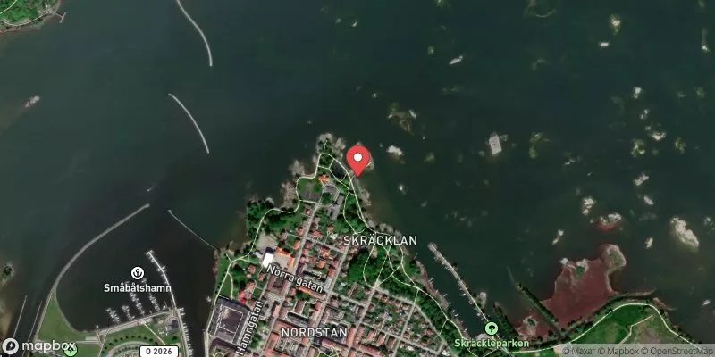 Satellitbild över Skräcklan Jacobs udde i Vänersborg