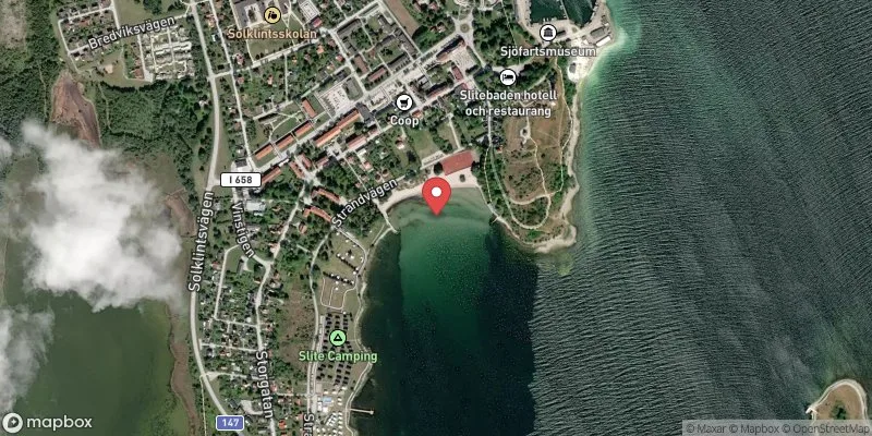 Satellitbild över Slite strand i Gotland